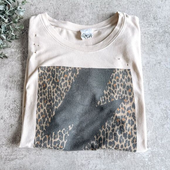 LetLuv Tan Graphic Tee Distressed Size Small - Picture 1 of 6